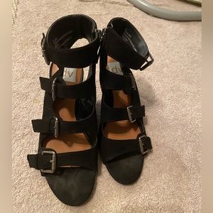 DolceVita Black Strappy Buckle suede gladiator wedge shoes 6